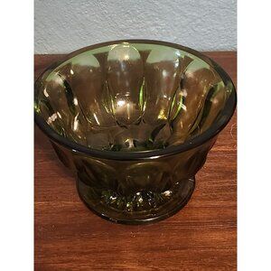 Vintage Anchor Hocking Emerald Green Glass Thumbprint Pedestal Candy Dish Bowl